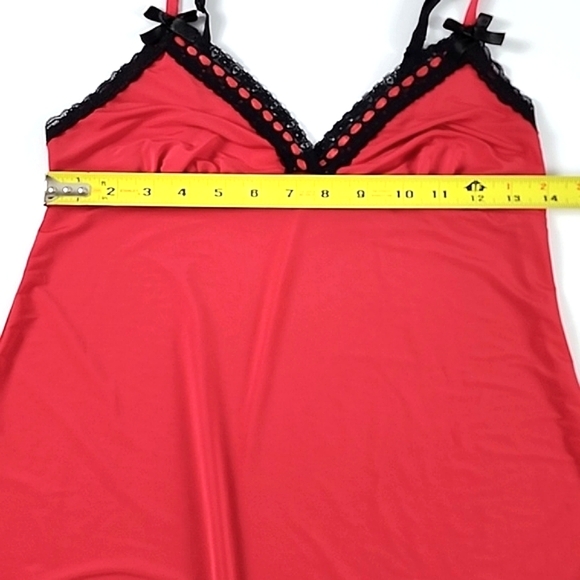 La Senza Red Slip Dress Black Lace Trim Semi Sheer Size Small - Picture 11 of 12
